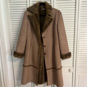 Brandon Thomas Mid-length Faux Suede Leather Faux Fur Lined Coat - Size S